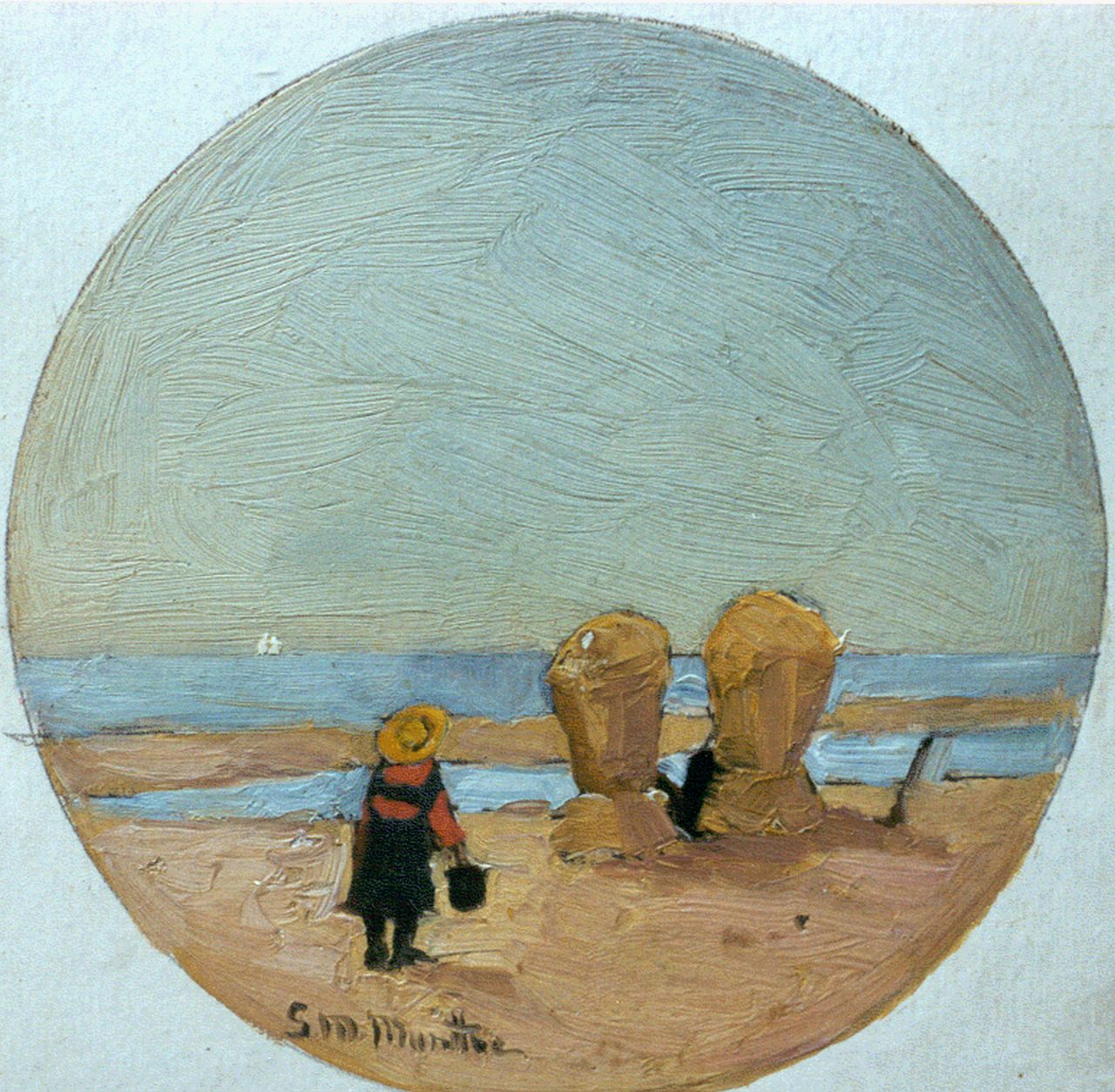 Munthe G.A.L.  | Gerhard Arij Ludwig 'Morgenstjerne' Munthe, Emmertje mee naar de zee, 16,9 x 16,0 cm, gesigneerd linksonder