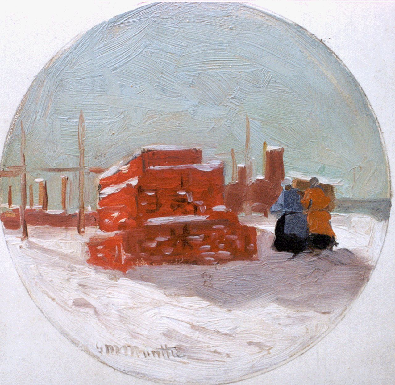 Munthe G.A.L.  | Gerhard Arij Ludwig 'Morgenstjerne' Munthe, Strand in de winter, 16,9 x 16,0 cm, gesigneerd linksonder