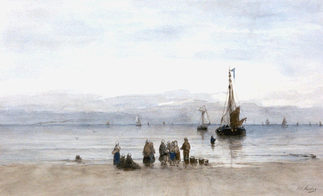 Mesdag H.W.  | Hendrik Willem Mesdag, Terugkeer van de vissersvloot, aquarel op papier 38,5 x 63,4 cm, gesigneerd rechtsonder