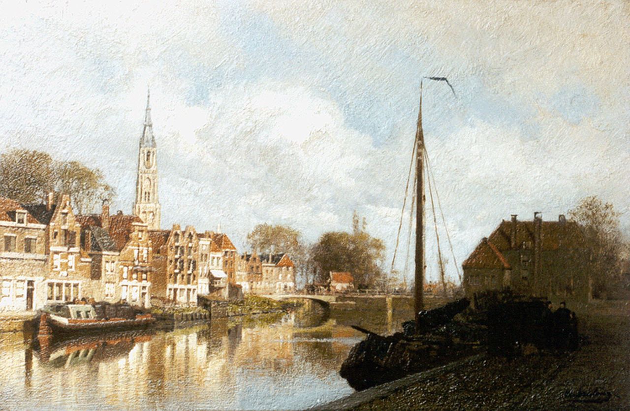 Klinkenberg J.C.K.  | Johannes Christiaan Karel Klinkenberg, Gezicht op de West-Vest, Delft, olieverf op paneel 21,8 x 33,0 cm, gesigneerd rechtsonder