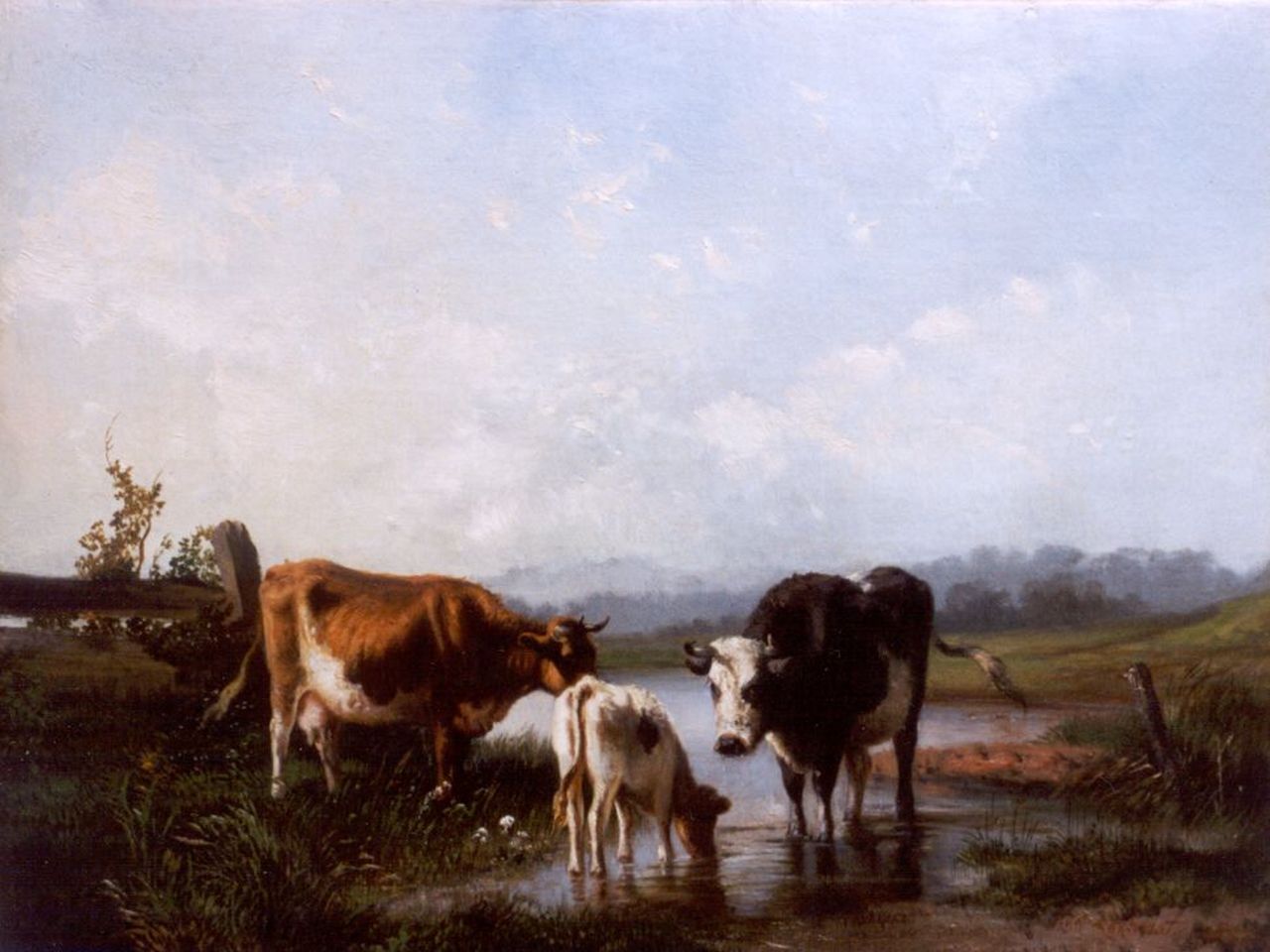 Dirk van Lokhorst | Koeien in een weidelandschap, olieverf op doek, 38,4 x 49,7 cm, gesigneerd r.o. en gedateerd 1857