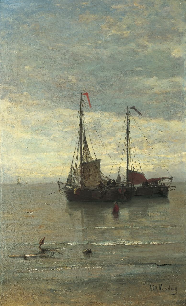 Mesdag H.W.  | Hendrik Willem Mesdag, Twee bommen voor anker, olieverf op doek 78,7 x 48,3 cm, gesigneerd rechtsonder