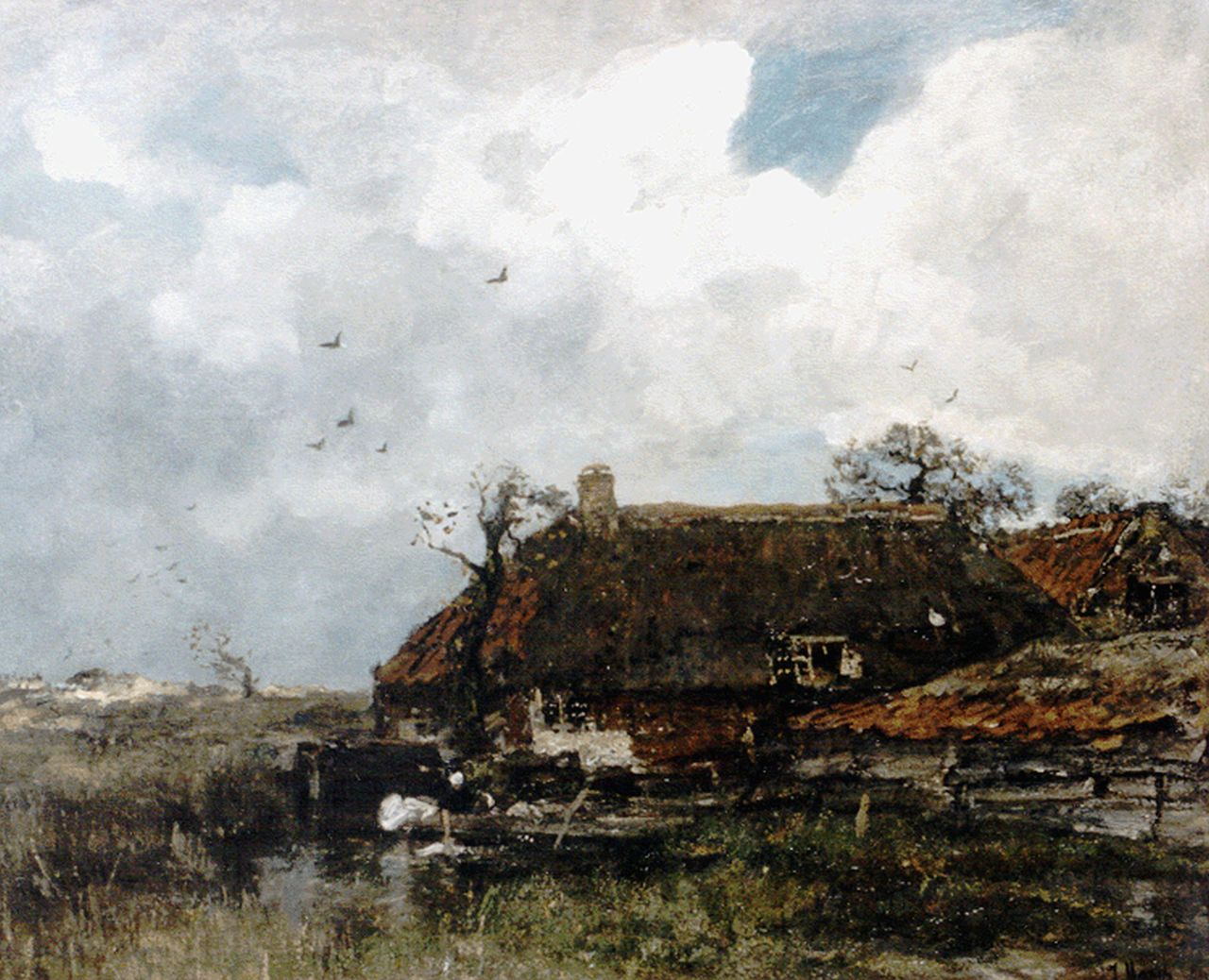 Maris J.H.  | Jacobus Hendricus 'Jacob' Maris, Landschap met boerenhoeve, olieverf op doek 68,8 x 85,0 cm, gesigneerd rechtsonder