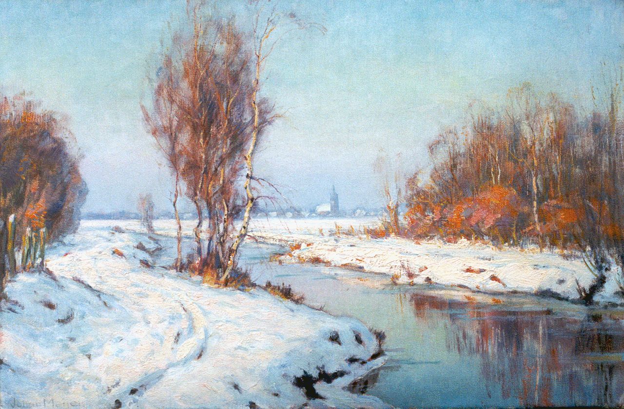 Meijer J.  | Johannes 'Johan' Meijer, Winternamiddagzon, Blaricum, olieverf op doek 40,5 x 61,0 cm, gesigneerd linksonder en verso