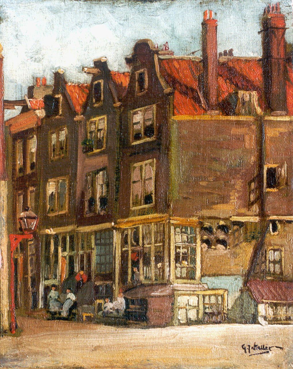 Staller G.J.  | Gerard Johan Staller, Huisjes in Amsterdam, olieverf op doek op schildersboard 22,9 x 18,2 cm, gesigneerd rechtsonder