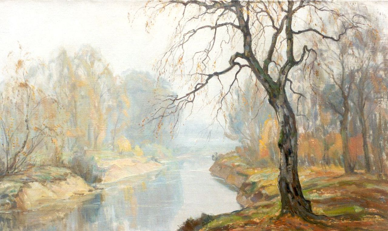 Meijer J.  | Johannes 'Johan' Meijer, Bosgezicht in de herfst, olieverf op doek 60,1 x 100,0 cm, gesigneerd rechtsonder
