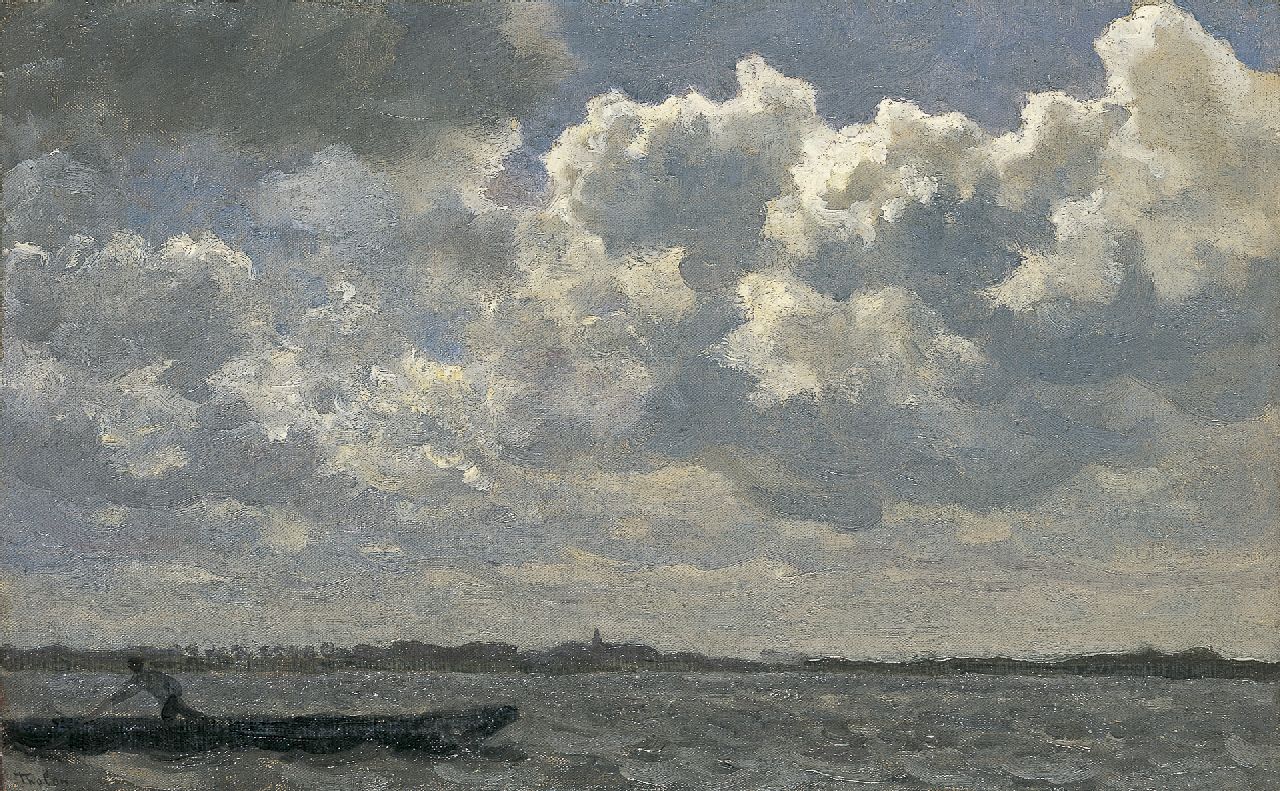 Tholen W.B.  | Willem Bastiaan Tholen, Zuiderzee bij onstuimig weer, olieverf op doek op paneel 24,6 x 39,0 cm, gesigneerd linksonder