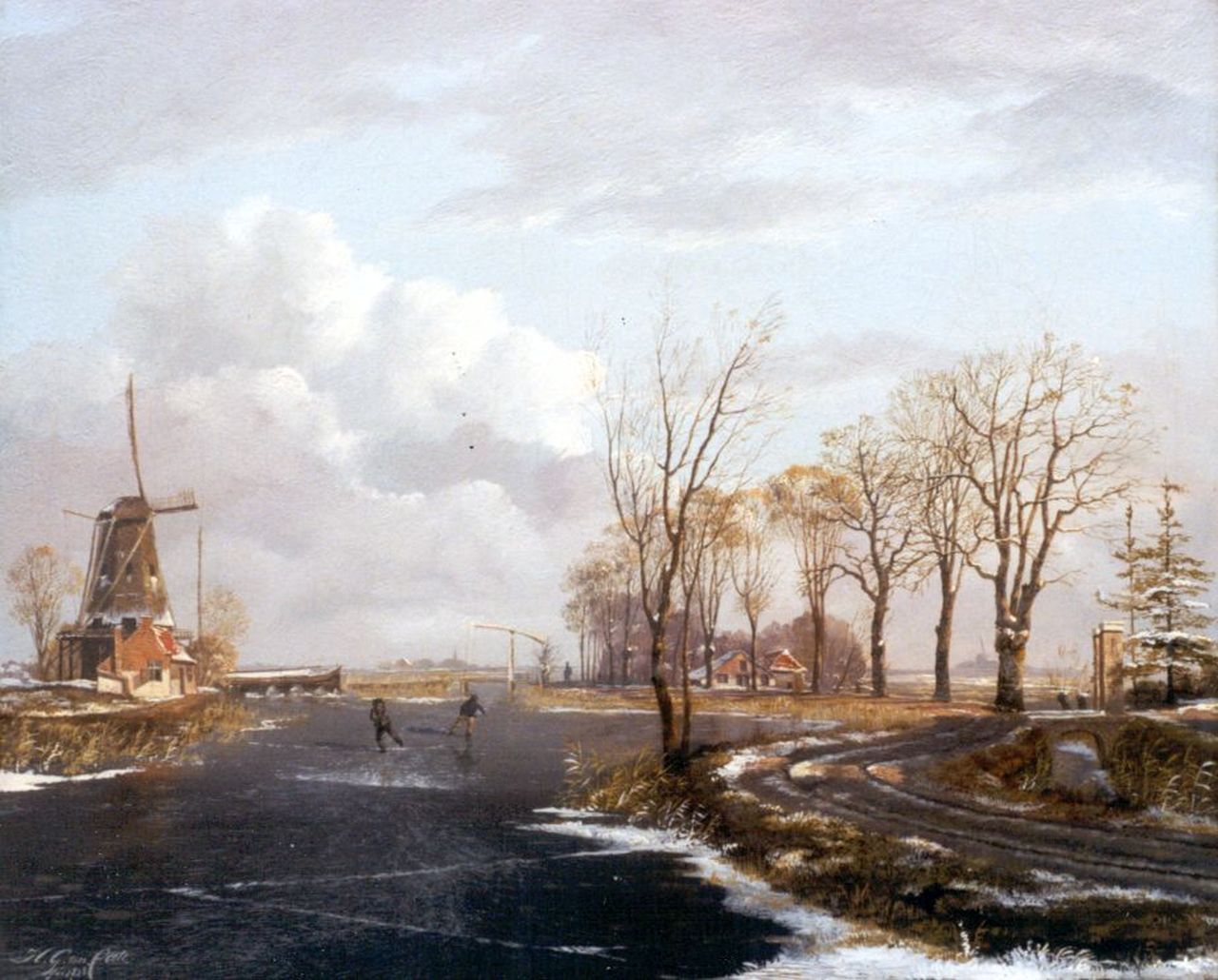 Cate H.G. ten | Hendrik Gerrit ten Cate, Schaatsers op het ijs, olieverf op doek 29,2 x 35,8 cm, gesigneerd linksonder en gedateerd 1828