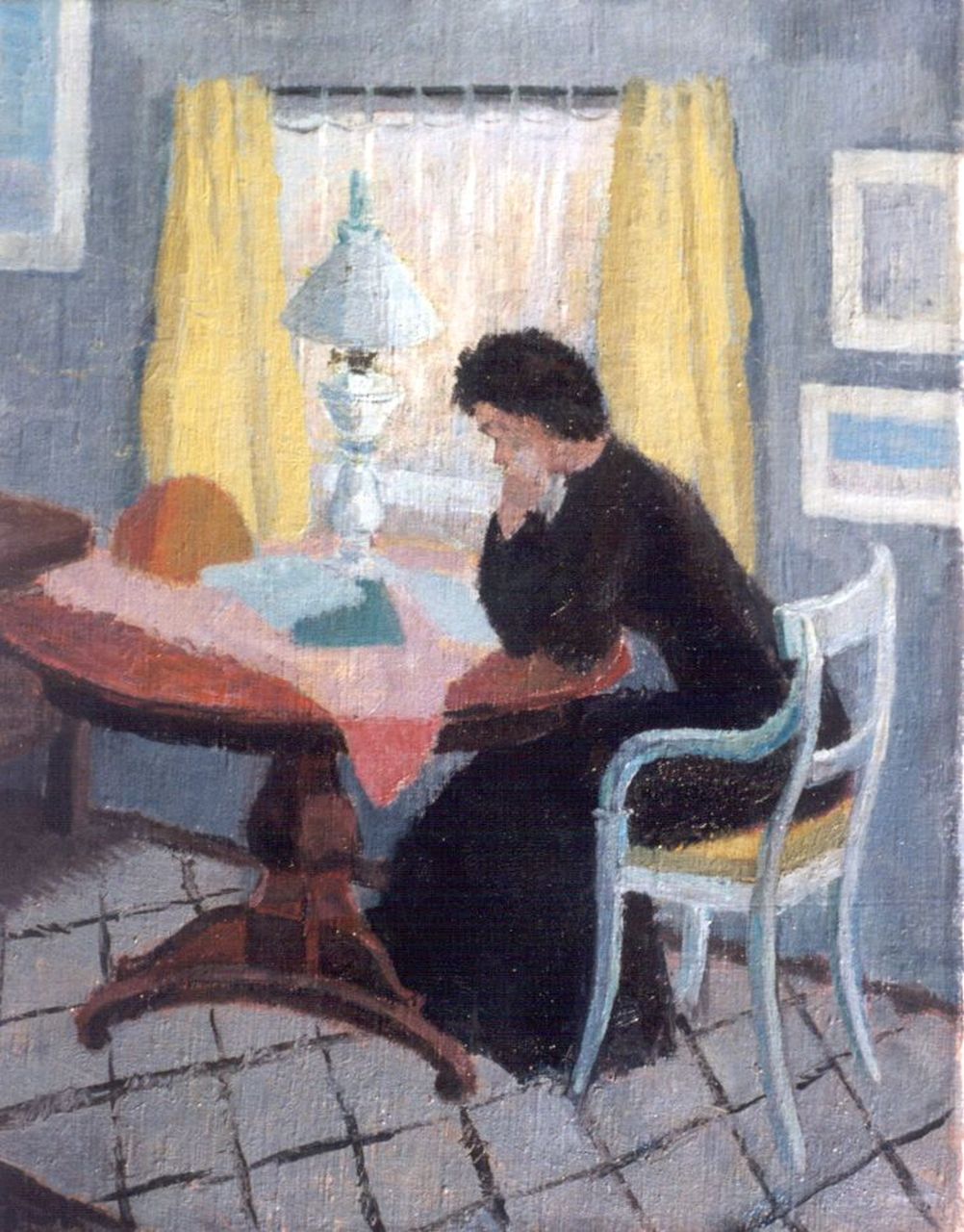 Gispen W.H.  | Willem Hendrik Gispen, Lezende dame in interieur, olieverf op doek 50,4 x 40,0 cm, gesigneerd linksonder met initialen en gedateerd '48