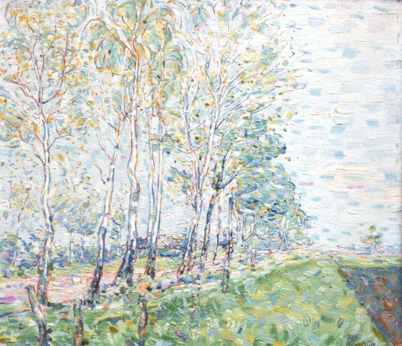 Rijn N.P.Q. van | Nicolaas Petrus Quirinus 'Nico' van Rijn, Berkenlaantje, olieverf op schildersboard 35,5 x 40,0 cm, gesigneerd rechtsonder