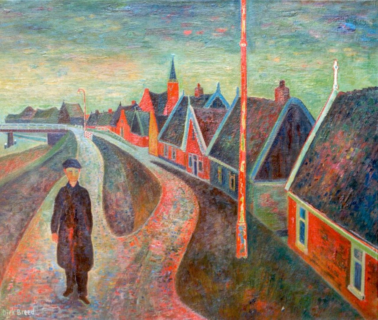 Breed D.C.  | 'Dirk' Cornelis Breed, Wandelaar op de dijk, olieverf op doek 55,0 x 65,3 cm, gesigneerd linksonder en verso op spieraam