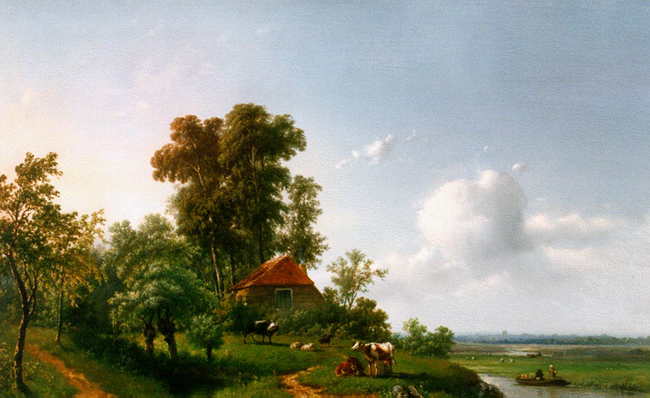 Vrolijk J.A.  | Jacobus 'Adriaan' Vrolijk, Zomers boerenlandschap met beekje, olieverf op paneel 47,9 x 67,4 cm, gesigneerd linksonder