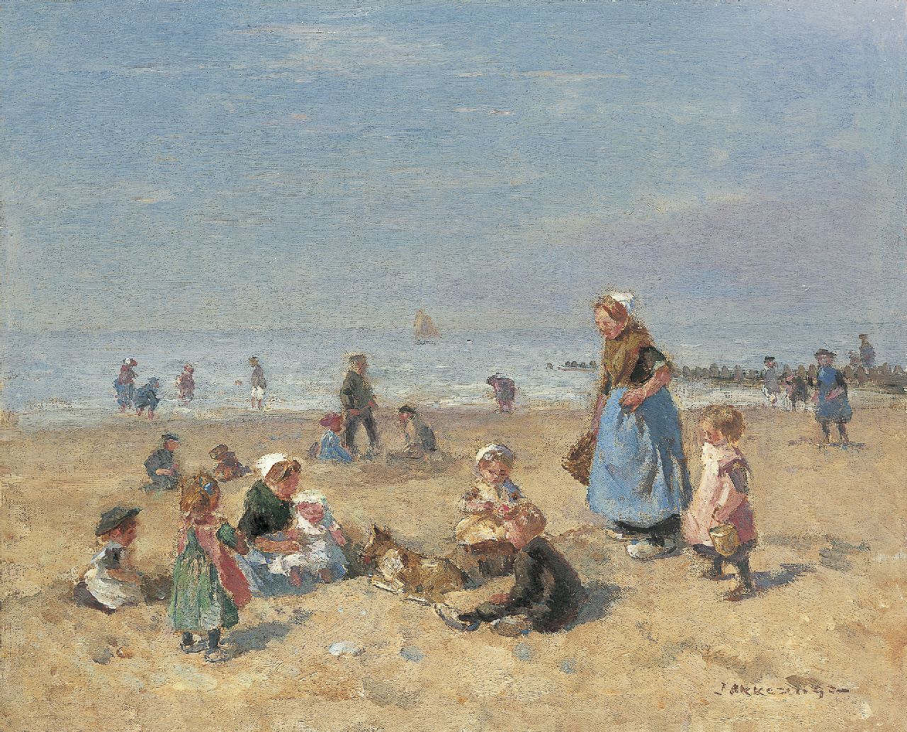 Akkeringa J.E.H.  | 'Johannes Evert' Hendrik Akkeringa, Spelende kinderen op het strand, olieverf op doek 29,2 x 36,1 cm, gesigneerd rechtsonder