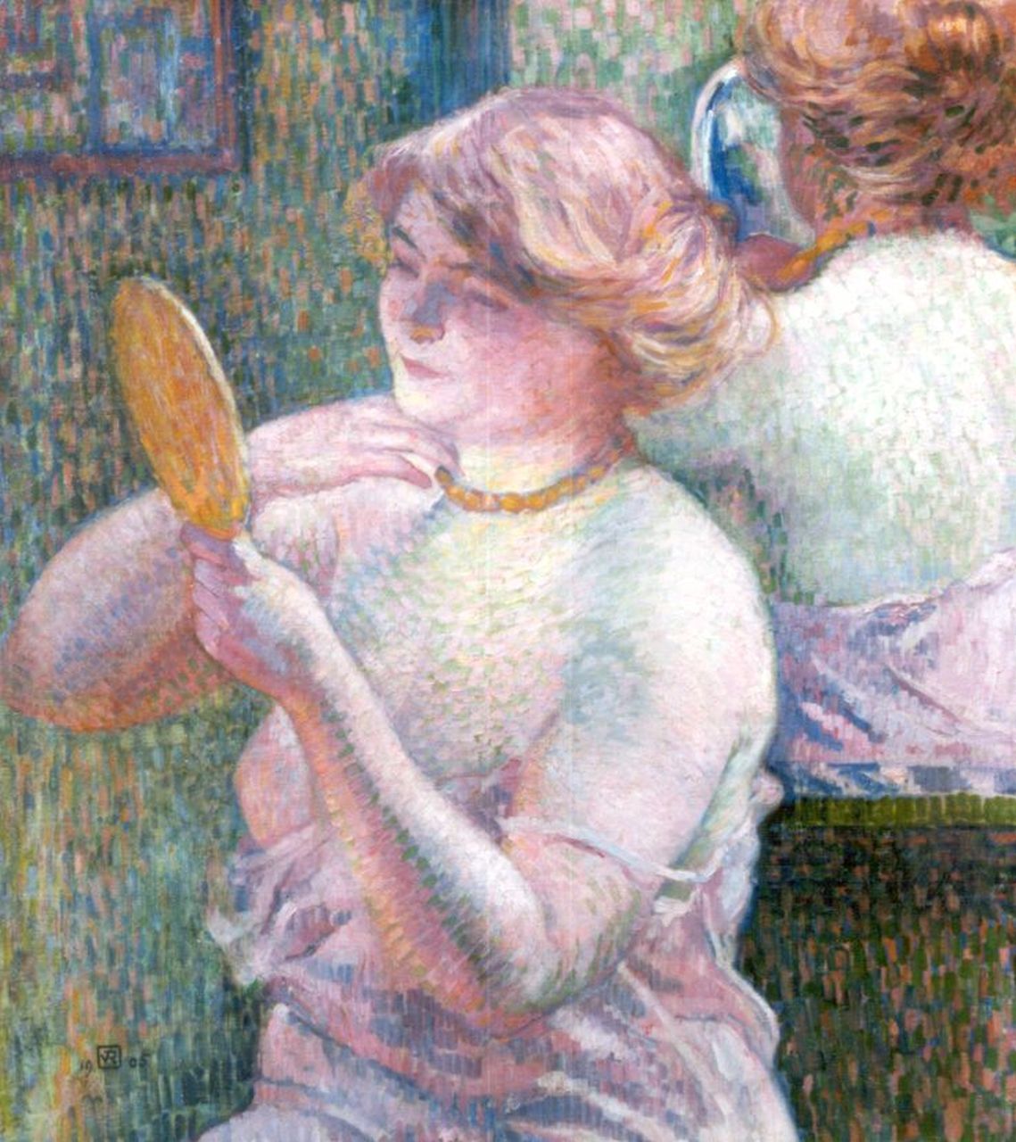Rysselberghe Th. van | Théodore 'Théo' van Rysselberghe, Femme devant une glace, olieverf op doek 72,8 x 60,0 cm, gesigneerd linksonder monogram en gedateerd 1905