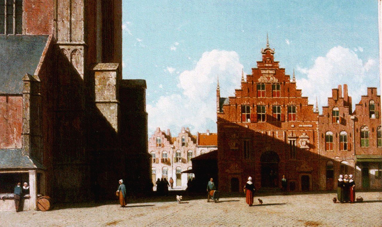 Weissenbruch J.  | Johannes 'Jan' Weissenbruch, Gezicht op de Grote markt te Haarlem, olieverf op doek 38,0 x 58,5 cm, gesigneerd rechtsonder