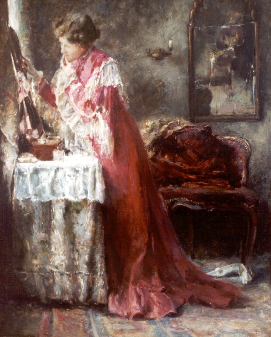 Roelofs O.W.A.  | Otto Willem Albertus 'Albert' Roelofs, Vrouw voor een spiegel, olieverf op paneel 61,0 x 49,7 cm, gesigneerd rechtsboven