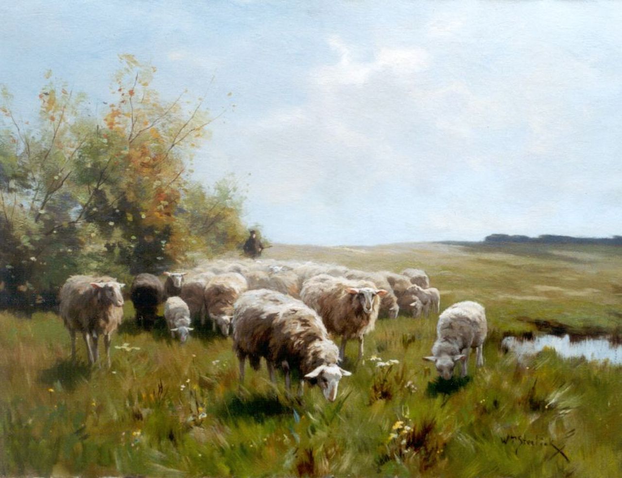 Steelink jr. W.  | Willem Steelink jr., Schaapskudde met herder, olieverf op doek 51,2 x 66,5 cm, gesigneerd rechtsonder