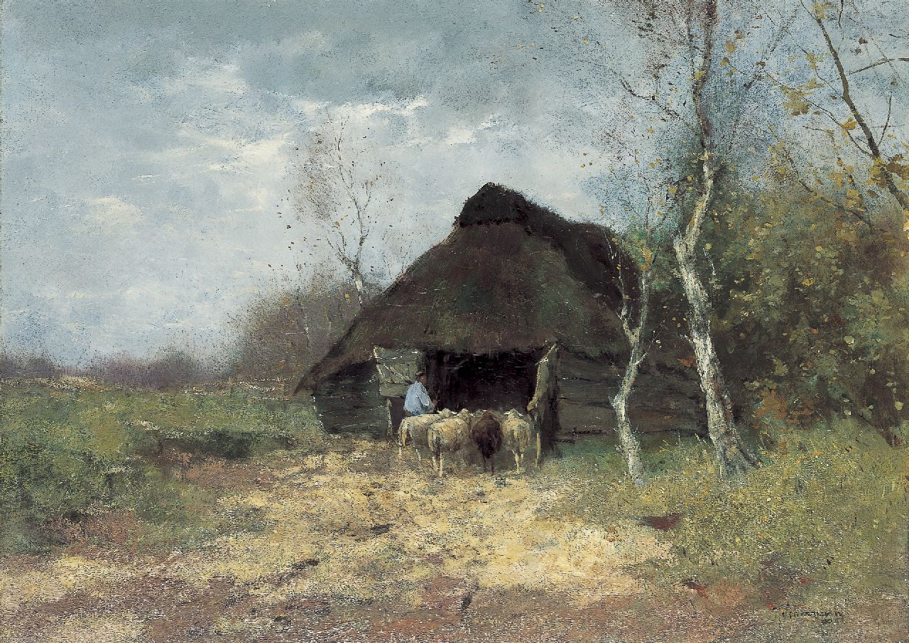 Scherrewitz J.F.C.  | Johan Frederik Cornelis Scherrewitz, Bij de schaapskooi, olieverf op doek 50,5 x 70,3 cm, gesigneerd rechtsonder
