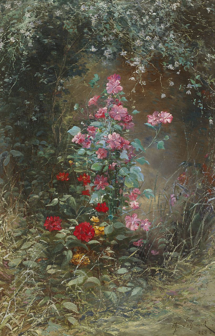 Théodore Legrand | Bloemenweelde in het bos, olieverf op doek, 92,3 x 59,8 cm, gesigneerd r.o. en gedateerd 1886