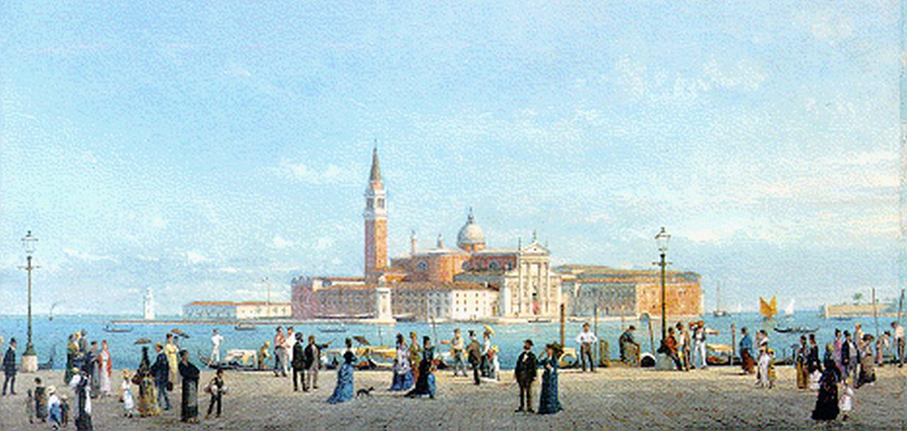 Luigi Querena | De Piazetta in Venetië, uitkijkend op San Giorgio Maggiore, olieverf op doek, 34,2 x 67,0 cm, gesigneerd l.o. en gedateerd 1875