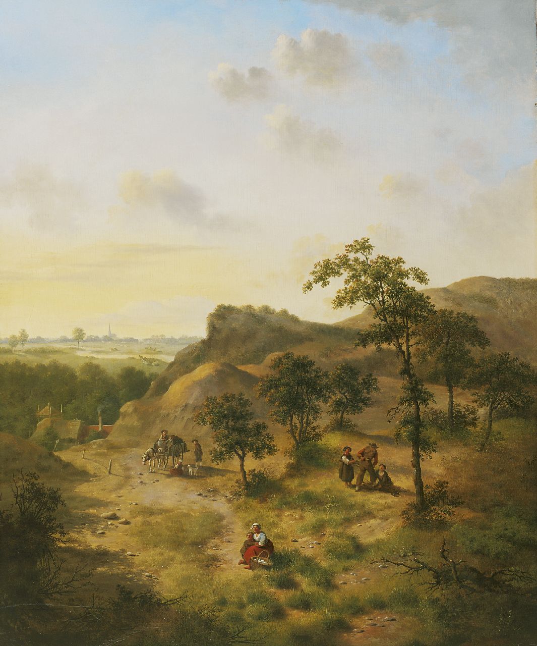 Verheijen J.H.  | Jan Hendrik Verheijen, Houtsprokkelaars en landvolk op een beboste heuvel, olieverf op paneel 61,5 x 50,9 cm, gesigneerd linksonder