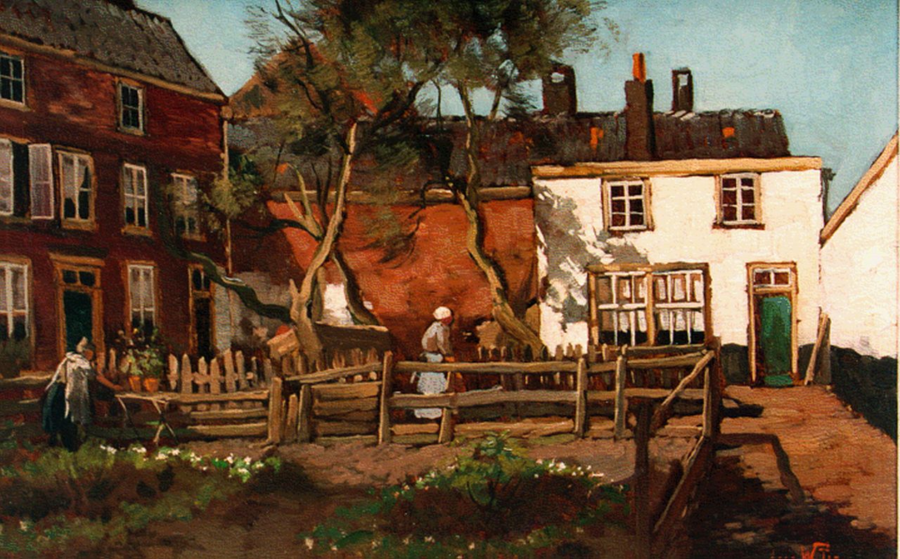 Witjens A.H.  | Adrianus Hendrikus 'Jacques' Witjens, Zonnig dorpsgezichtje, olieverf op doek 27,3 x 42,8 cm, gesigneerd rechtsonder