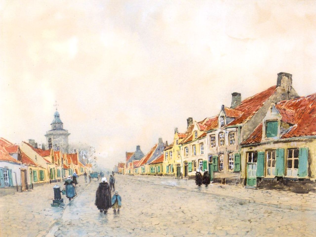Cassiers H.P.E.V.  | Henricus Paulus Emilius Victor 'Henri' Cassiers, Straatje in Blankenberge (België), aquarel op papier 33,0 x 42,0 cm, gesigneerd linksonder