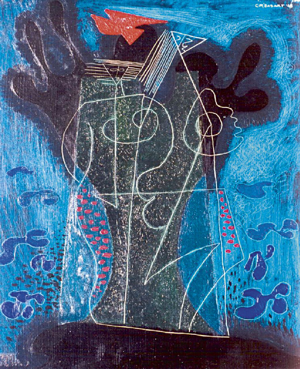 Cor Basart | Compositie, olieverf op doek op schildersboard, 46,0 x 38,0 cm, gesigneerd r.b. en gedateerd 1948