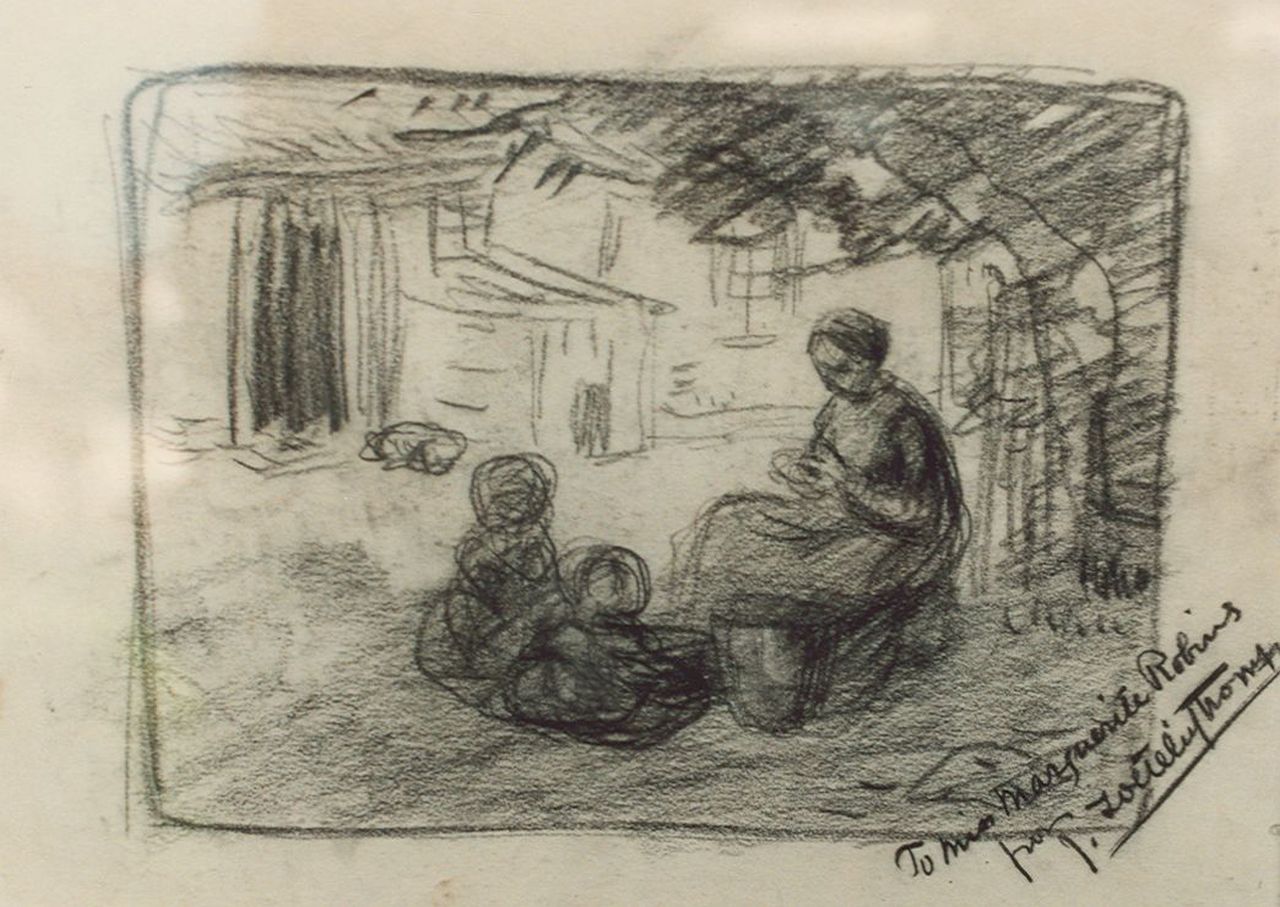 Zoetelief Tromp J.  | Johannes 'Jan' Zoetelief Tromp, Kinderen bij de boerderij, tekening op papier 24,5 x 33,5 cm, gesigneerd rechtsonder