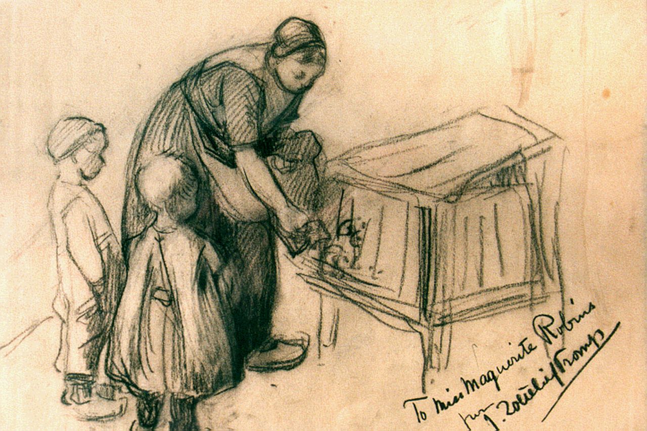 Zoetelief Tromp J.  | Johannes 'Jan' Zoetelief Tromp, Konijntje voeren, tekening op papier 24,5 x 33,5 cm, gesigneerd rechtsonder