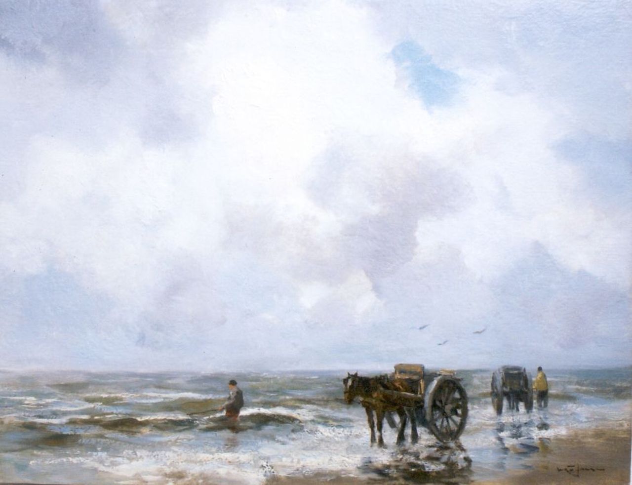 Jansen W.G.F.  | 'Willem' George Frederik Jansen, Schelpenvissers in de branding, olieverf op doek 50,1 x 65,5 cm, gesigneerd rechtsonder