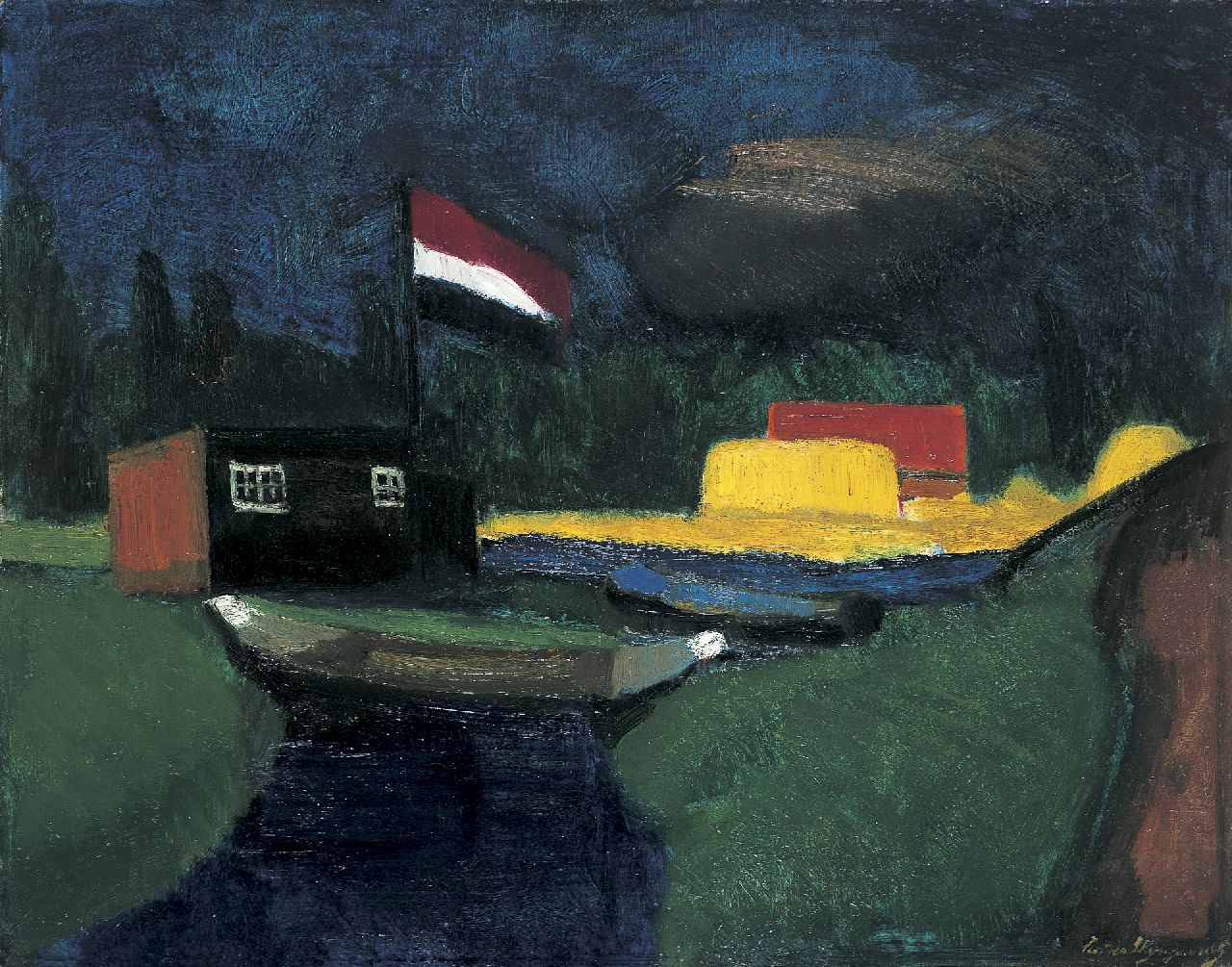 Wijngaerdt P.T. van | Petrus Theodorus 'Piet' van Wijngaerdt, Landschap met vlag, olieverf op doek 59,2 x 75,3 cm, gesigneerd rechtsonder en te dateren ca. 1917