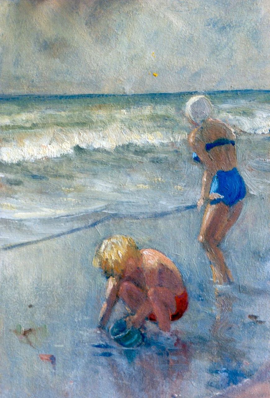 Hal Wichers | Aan zee, olieverf op schildersboard, 30,0 x 20,0 cm, gesigneerd r.o. en gedateerd 1952