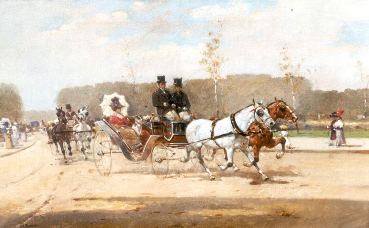 Baumgartner-Stoiloff C.A.  | Constantin 'Adolf' Baumgartner-Stoiloff, Zonnige dag in het Bois de Boulogne, olieverf op doek 36,8 x 58,1 cm, gesigneerd linksonder (Ed. Baum)