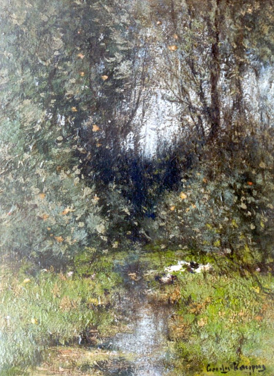 Kuijpers C.  | Cornelis Kuijpers, Bosbeek met eendjes, olieverf op schildersboard 24,8 x 18,7 cm, gesigneerd rechtsonder