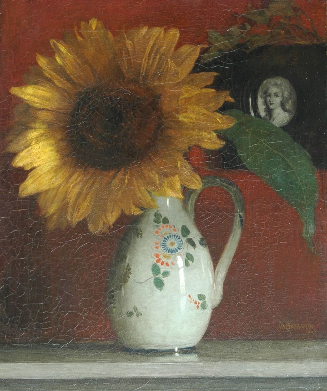 Bogaerts J.J.M.  | Johannes Jacobus Maria 'Jan' Bogaerts, Stilleven met zonnebloem, olieverf op doek 47,0 x 38,0 cm, gesigneerd rechtsonder