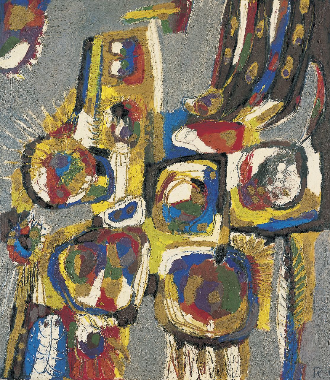 Romijn G.A.M.  | Gustavus Adrianus Maria 'Gust' Romijn, Compositie, olieverf op doek 80,0 x 70,0 cm, gesigneerd rechtsonder met initiaal en gedateerd '56
