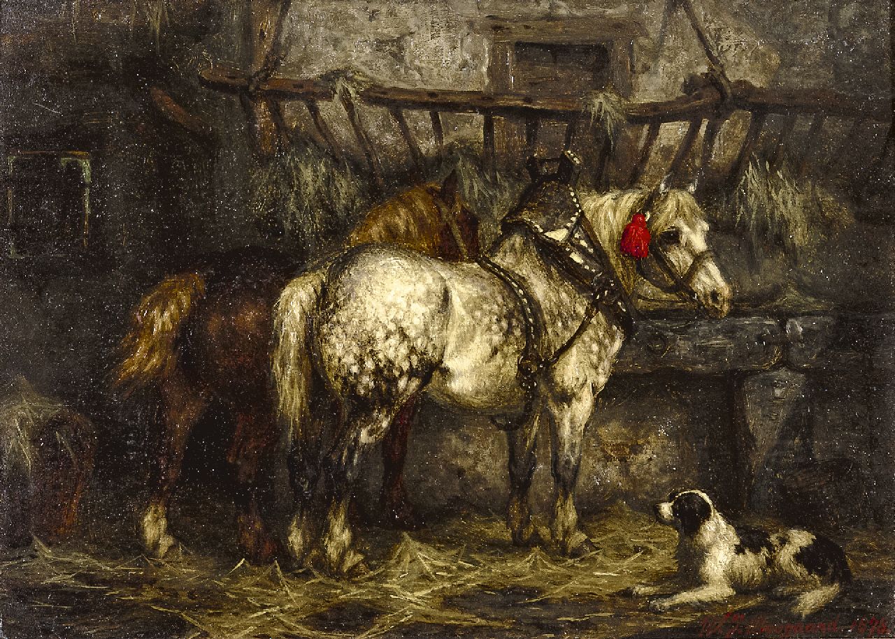 Boogaard W.J.  | Willem Johan Boogaard | Schilderijen te koop aangeboden | In de stal, olieverf op paneel 19,7 x 27,0 cm, gesigneerd rechtsonder en gedateerd 1878