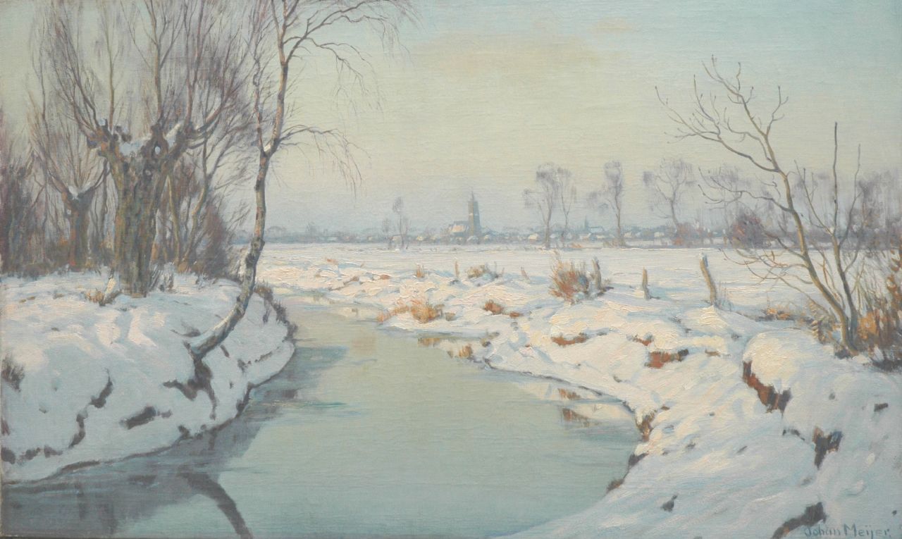 Meijer J.  | Johannes 'Johan' Meijer, Zonnige winterdag bij Blaricum, olieverf op doek 61,4 x 101,1 cm, gesigneerd rechtsonder en verso