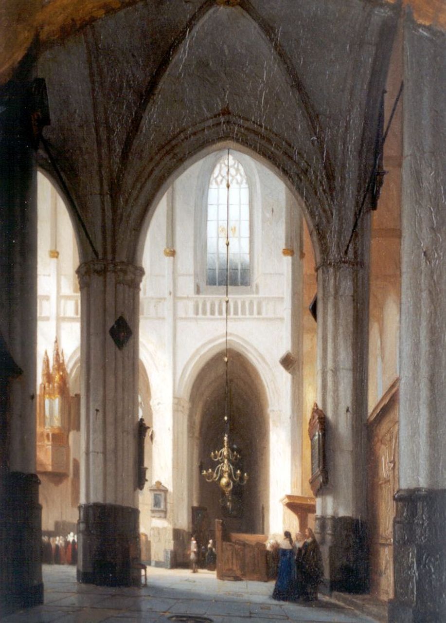 Schenkel J.J.  | Jan Jacob Schenkel, Interieur van de Nieuwe Kerk in Amsterdam, olieverf op paneel 48,0 x 36,0 cm, gesigneerd rechtsonder
