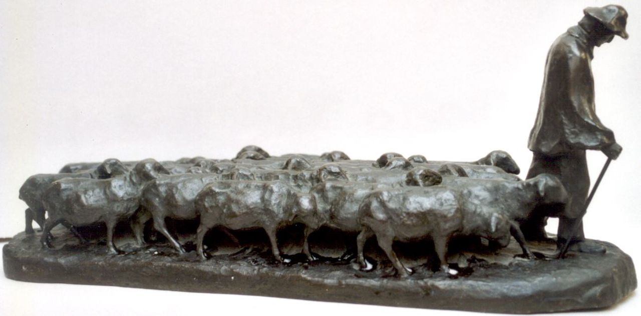 Bary-Doussin J.L.S. von | Jenny Luise Stefanie von Bary-Doussin, Herder met zijn kudde, brons 68,0, gesigneerd op basis