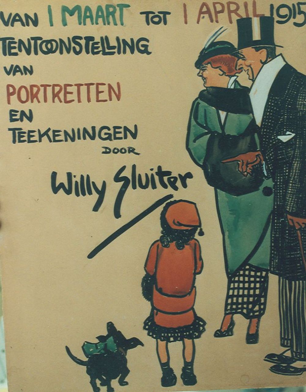 Sluiter J.W.  | Jan Willem 'Willy' Sluiter, Ontwerp affiche tentoonstelling van portretten en tekeningen, aquarel op papier 64,0 x 49,0 cm, gesigneerd midden