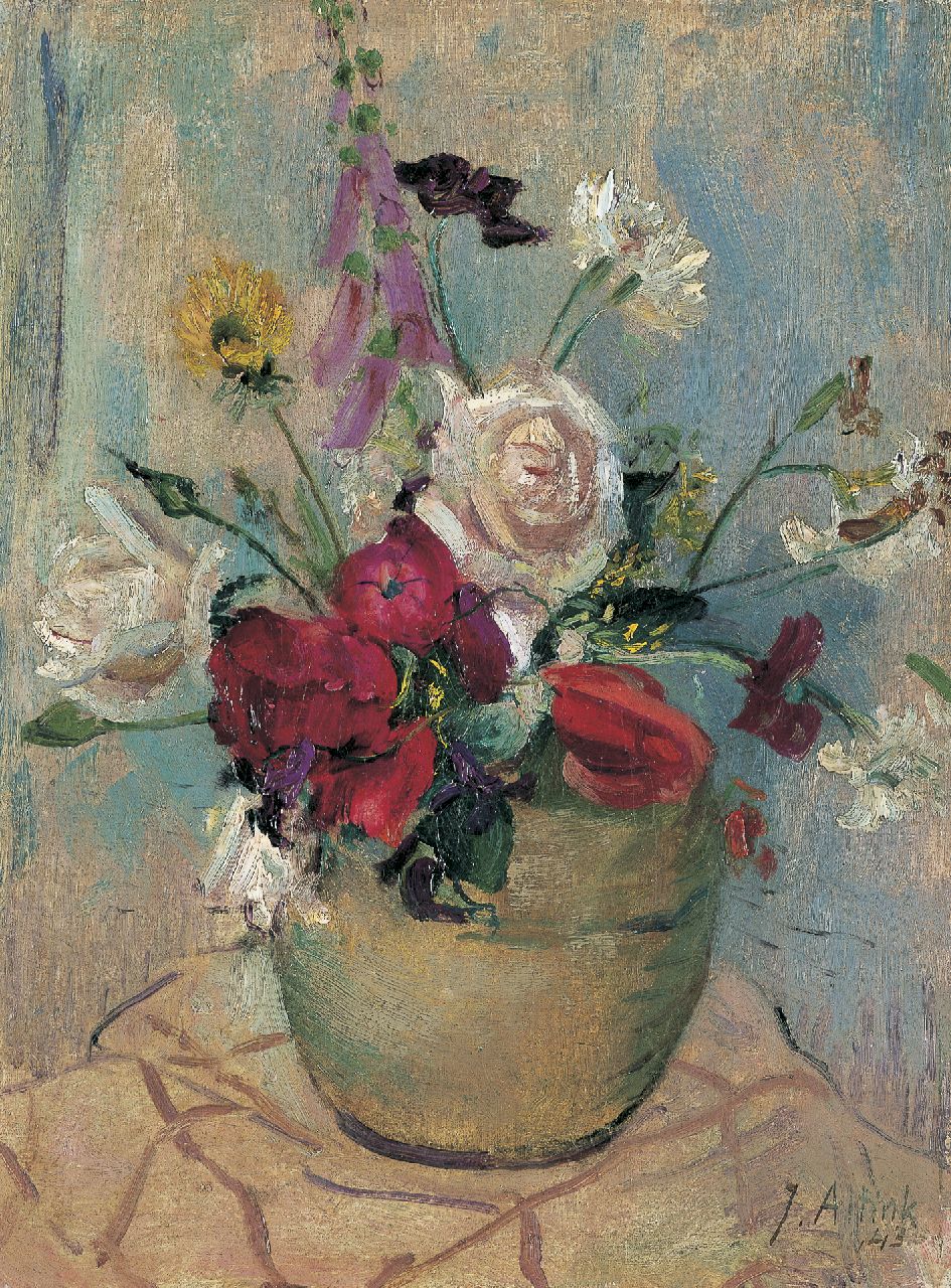 Altink J.  | Jan Altink, Zomerbloemen in een vaas, olieverf op doek 40,8 x 30,5 cm, gesigneerd rechtsonder en gedateerd '43