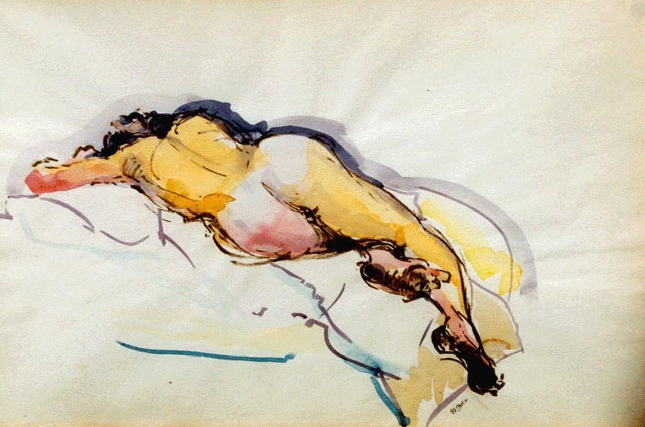 Martens G.G.  | Gijsbert 'George' Martens, Liggend naakt, aquarel op papier 32,5 x 49,0 cm, gesigneerd rechtsonder