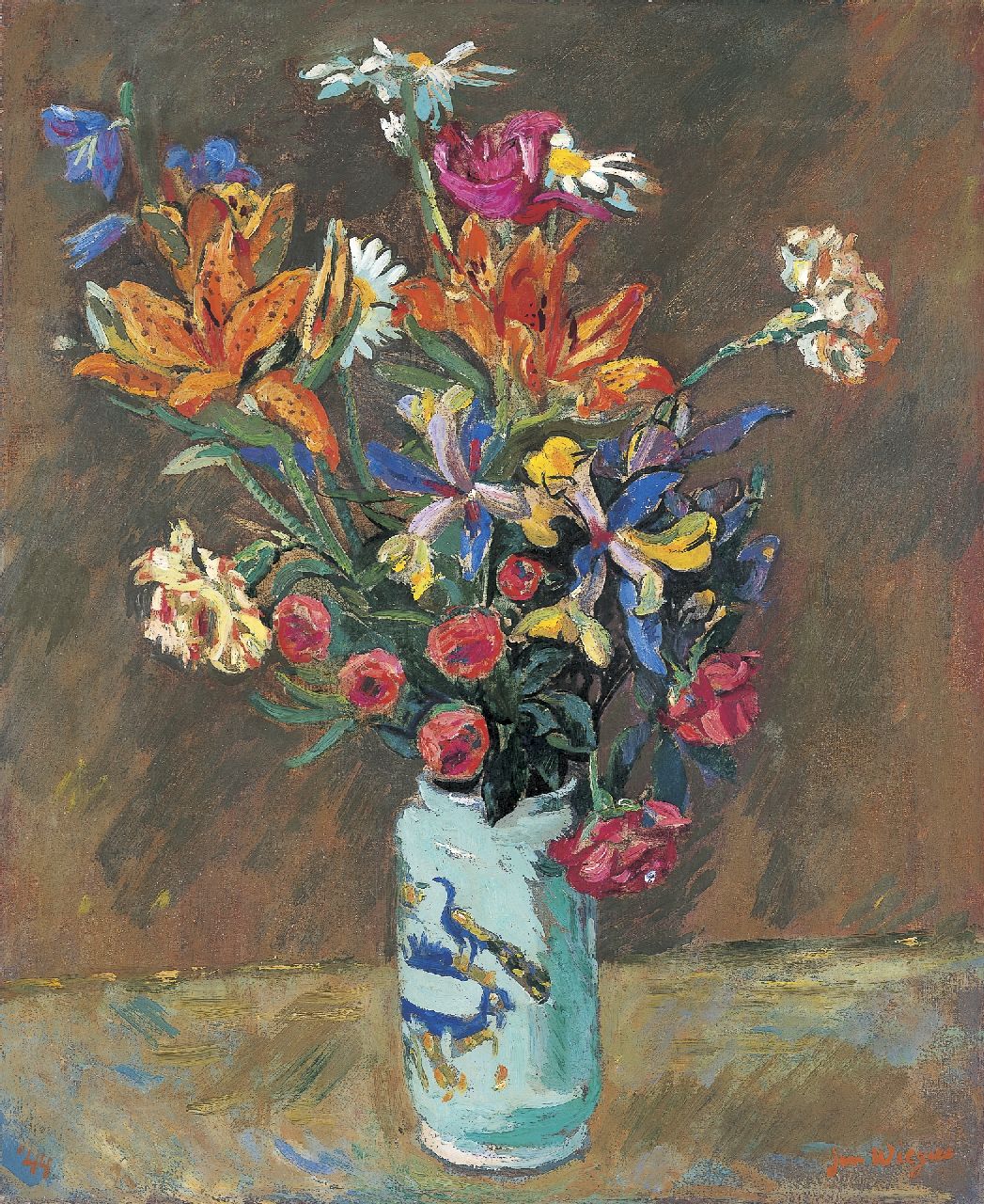 Wiegers J.  | Jan Wiegers, Bloemen, olieverf op doek 61,3 x 50,6 cm, gesigneerd rechtsonder en gedateerd '44