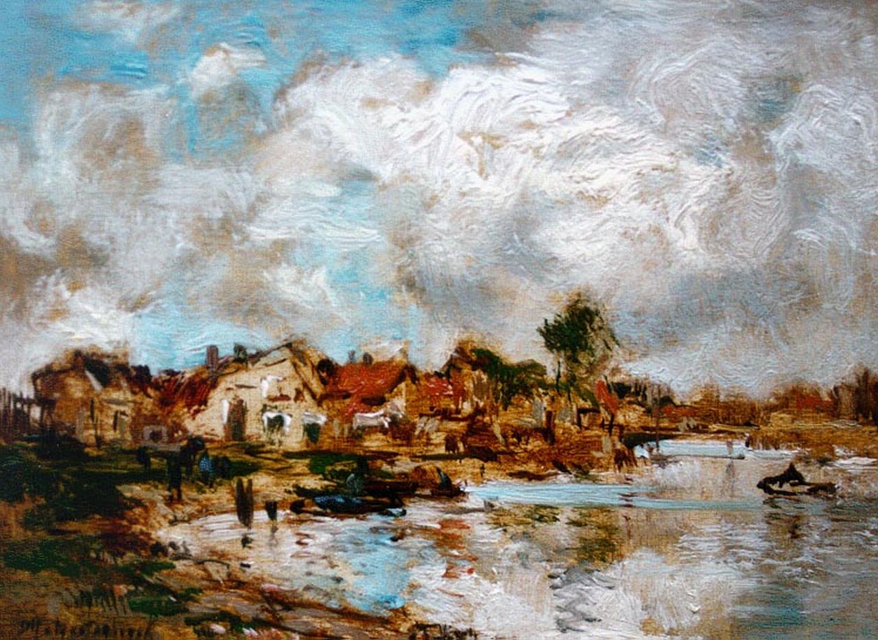 Mastenbroek J.H. van | Johan Hendrik van Mastenbroek, Stadsgezicht, olieverf op paneel 11,7 x 16,0 cm, gesigneerd linksonder