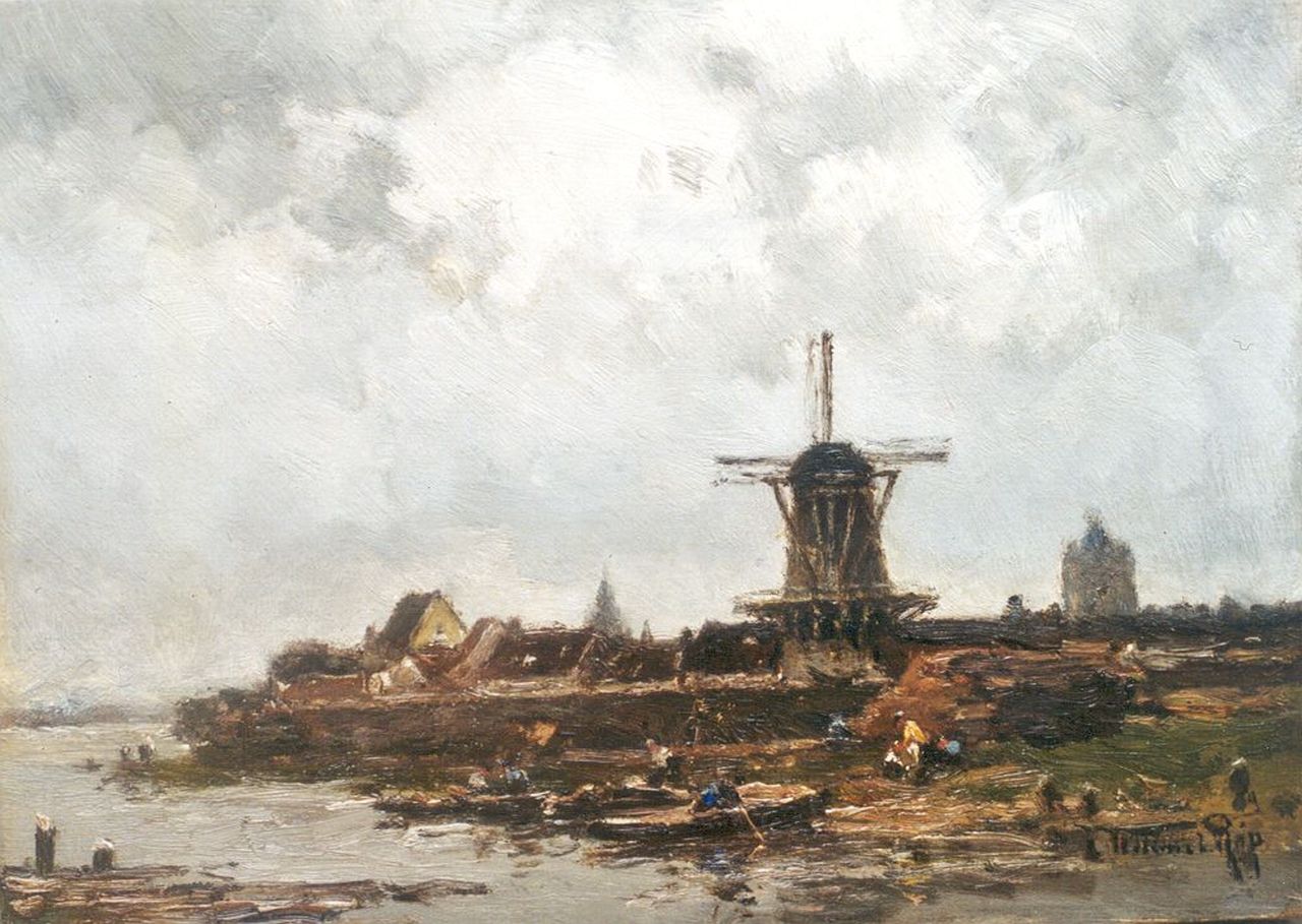 Rip W.C.  | 'Willem' Cornelis Rip, Overzetveer bij Wijk bij Duurstede, olieverf op paneel 26,3 x 36,2 cm, gesigneerd rechtsonder en verso
