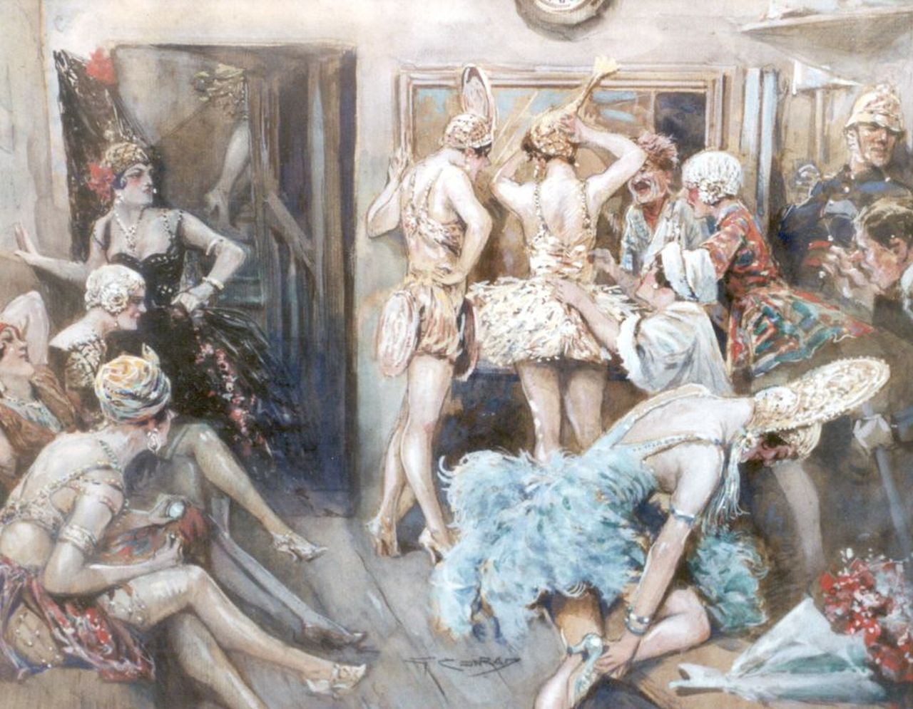 Conrad G.  | Georges Conrad, Les Folies Bergère, Rouen, krijt en aquarel op papier 41,7 x 53,3 cm, gesigneerd middenonder en gedateerd l.o. 2-1929