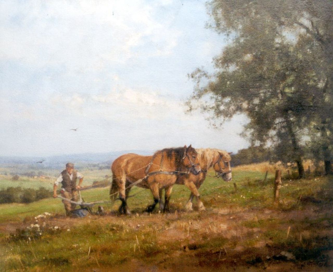Holtrup J.  | Jan Holtrup, Ploegende paarden bij Groesbeek, olieverf op doek 50,2 x 60,0 cm, gesigneerd rechtsonder en verso
