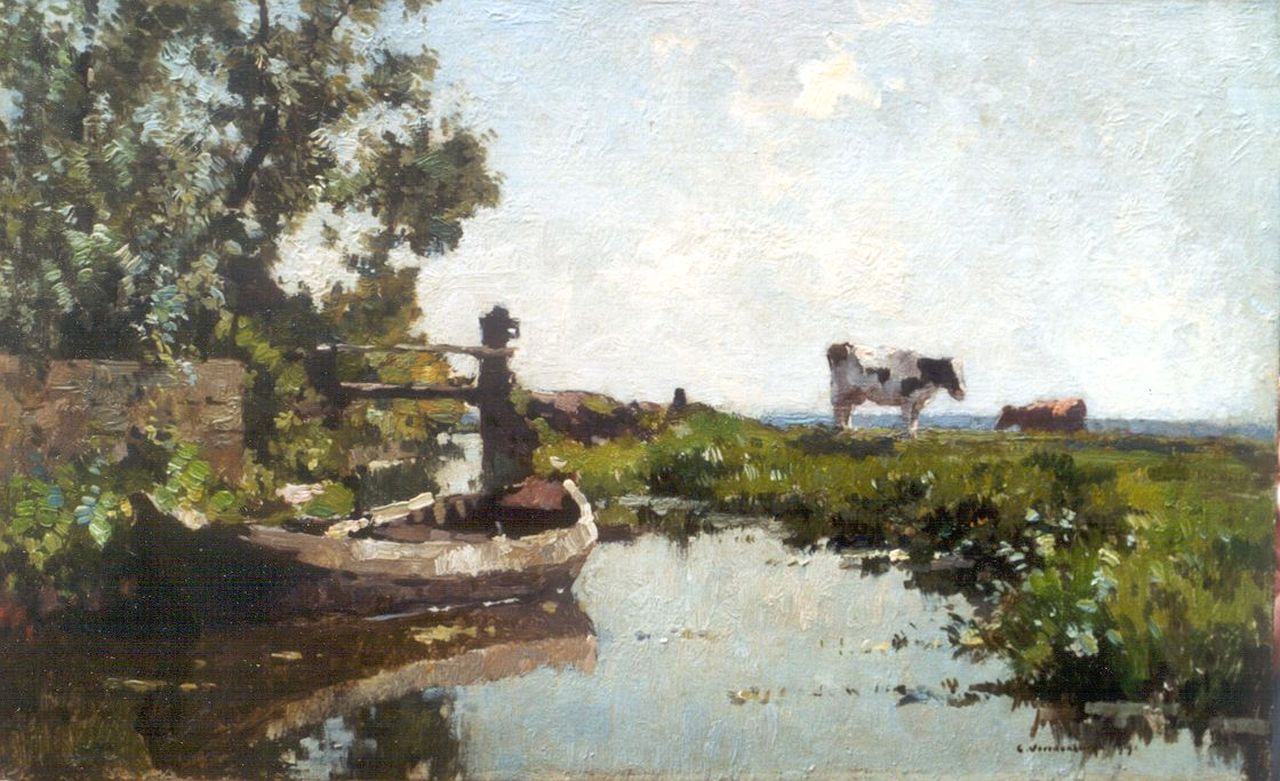 Vreedenburgh C.  | Cornelis Vreedenburgh, Polderlandschap met koeien aan een sloot, olieverf op paneel 23,0 x 37,2 cm, gesigneerd rechtsonder
